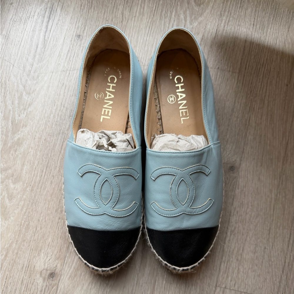 CHANEL Women's Light Blue and Black Espadrilles